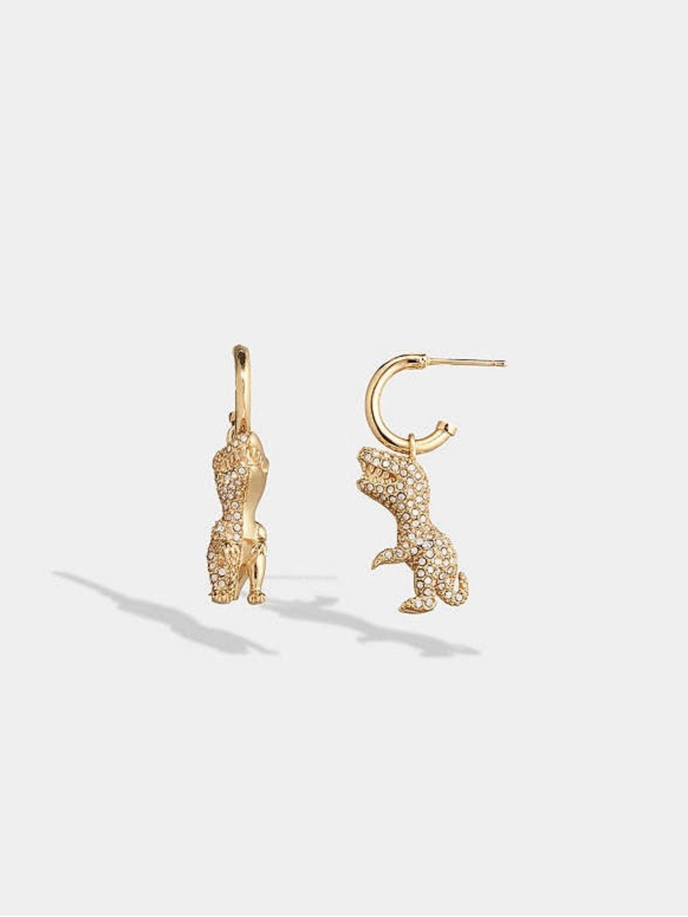 Coach Pave Rexy Dinosaur Huggie Hoop Earrings Gold Crystal Mascot NWT